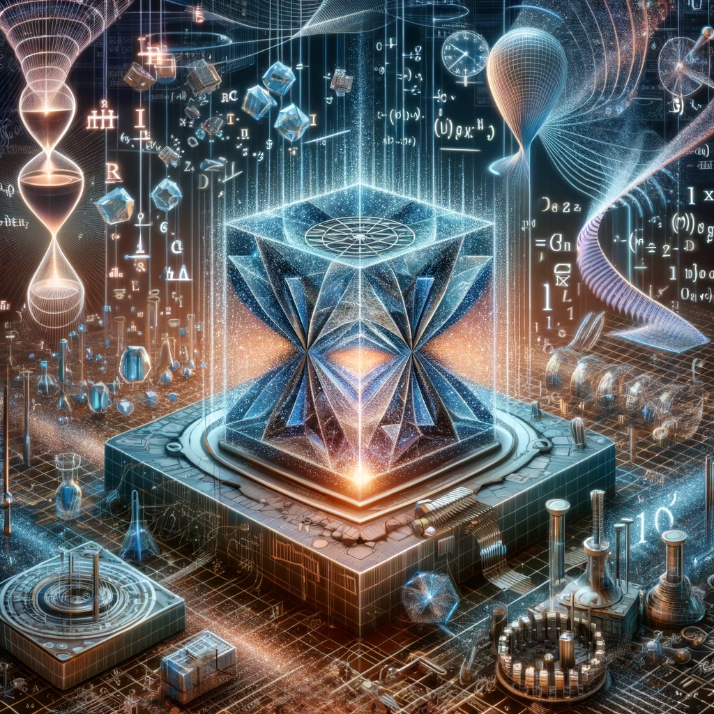 String Time Crystal » Time Crystals » DALL·E 2024 04 30 13.42.40 A highly detailed and scientifically themed illustration representing the concept of time crystals in the context of timetronics. The image should fea